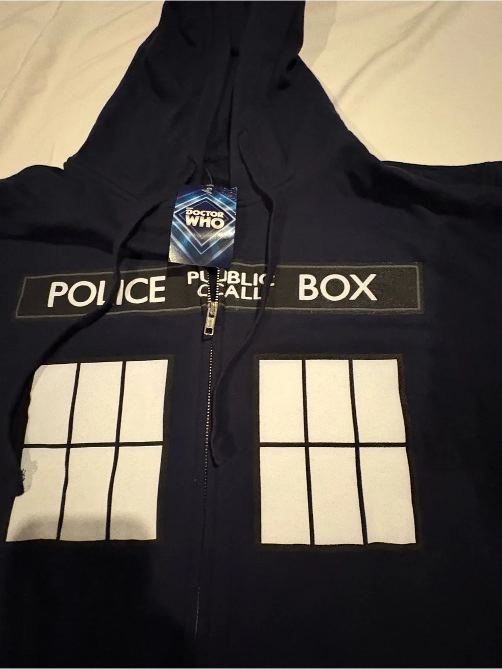 Dr Who Tardis Sweatshirt Black Police Box Follow Me Hoodie MEDIUM W/Tag